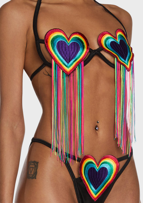 Ombre Rainbow Bralette And Bottoms Bikini Set - Multi – Dolls Kill