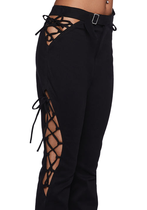 Faux Leather Lace Up Front Flared Pants  Nasty Gal