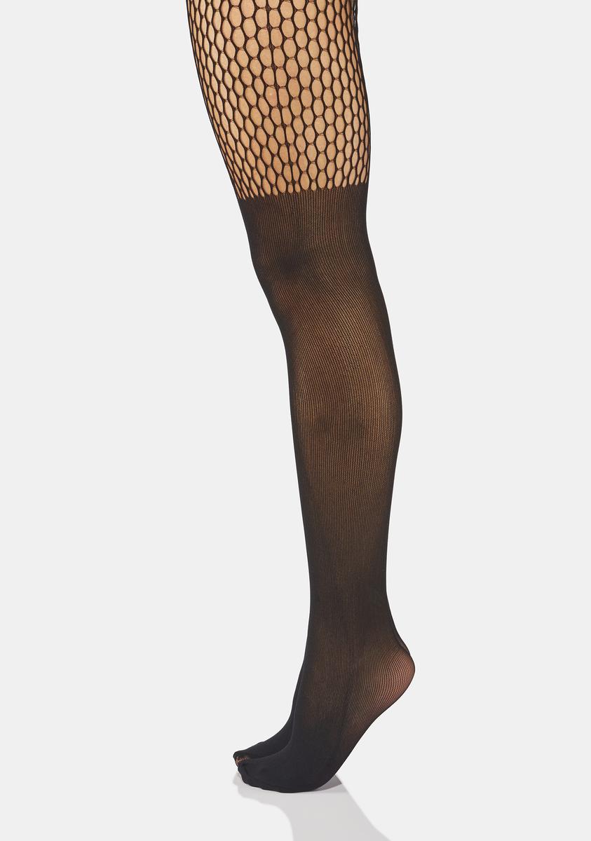 Sheer Tights With Fishnet Honeycomb Cut Outs - Black#N# – Dolls Kill