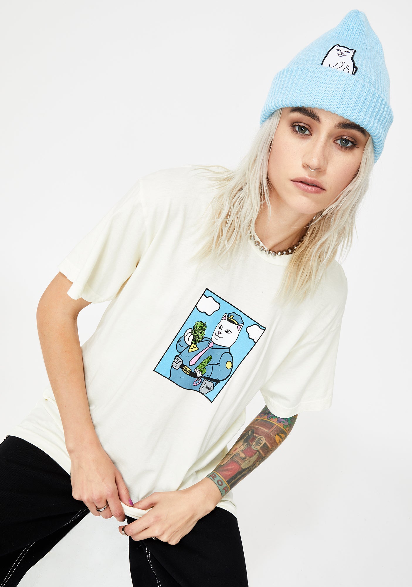 Baby Blue Lord Nermal Ribbed Beanie – Dolls Kill