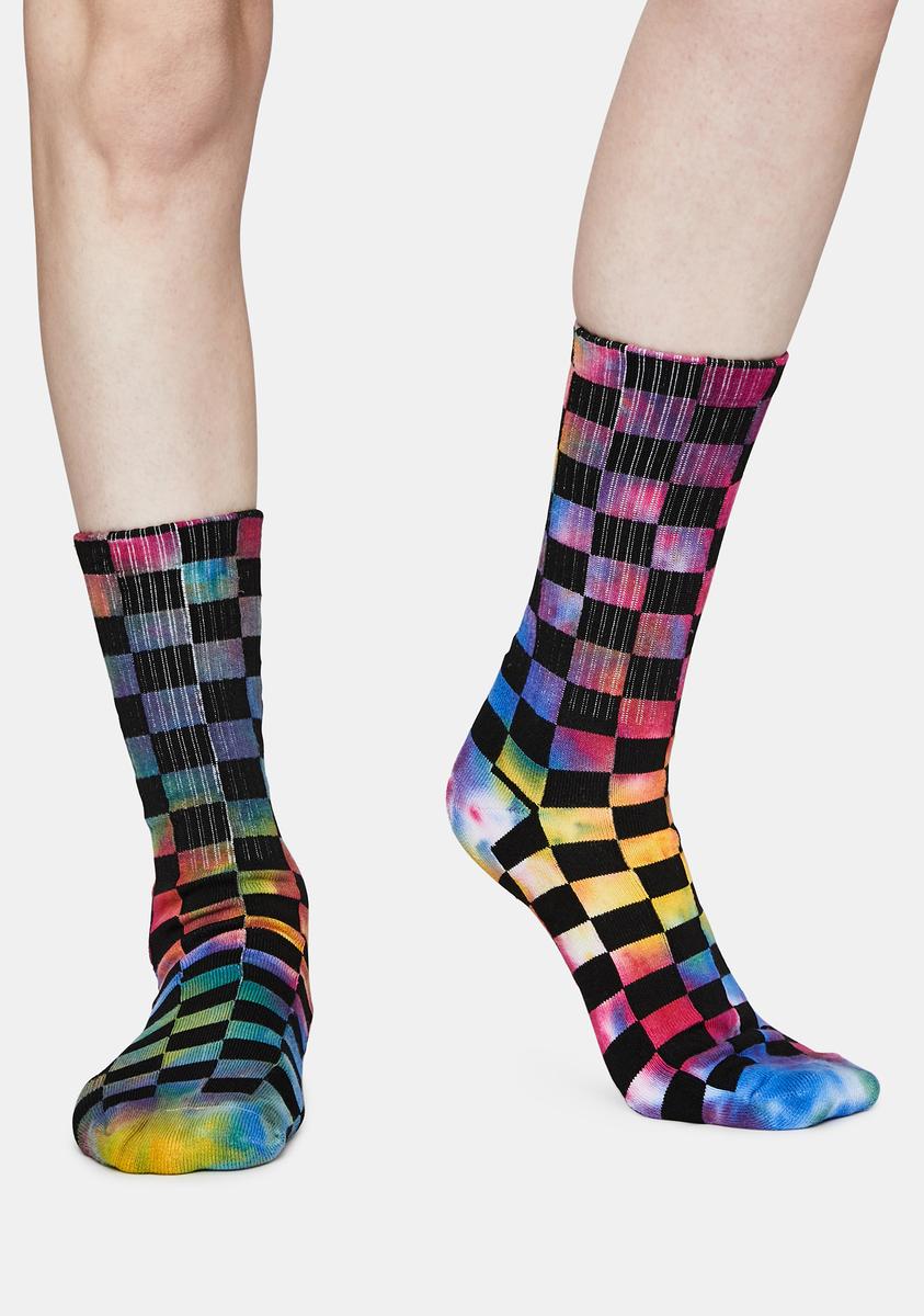 Tie Dye Checkered Socks - Black – Dolls Kill