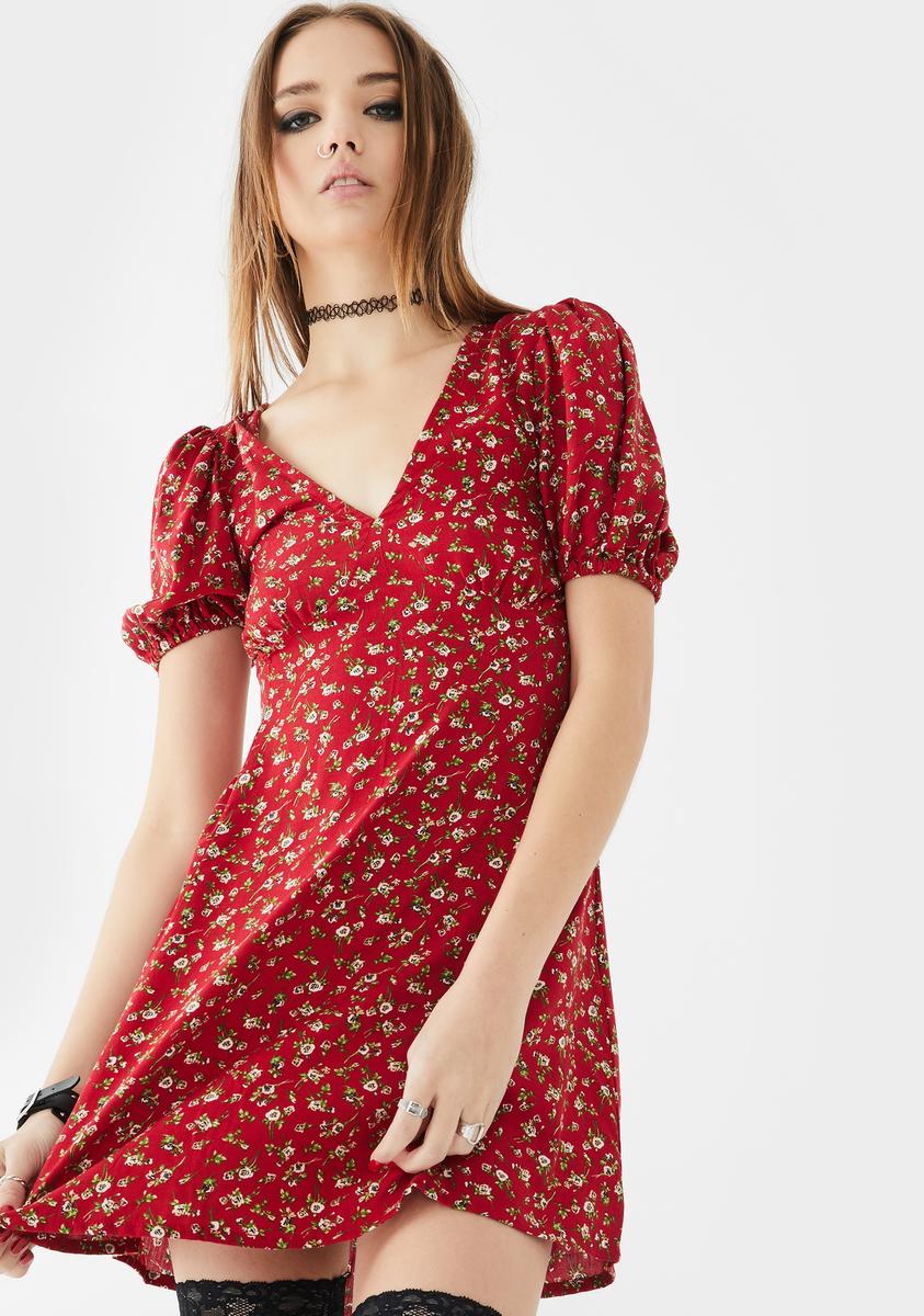 Red Floral Elfira Dress – Dolls Kill