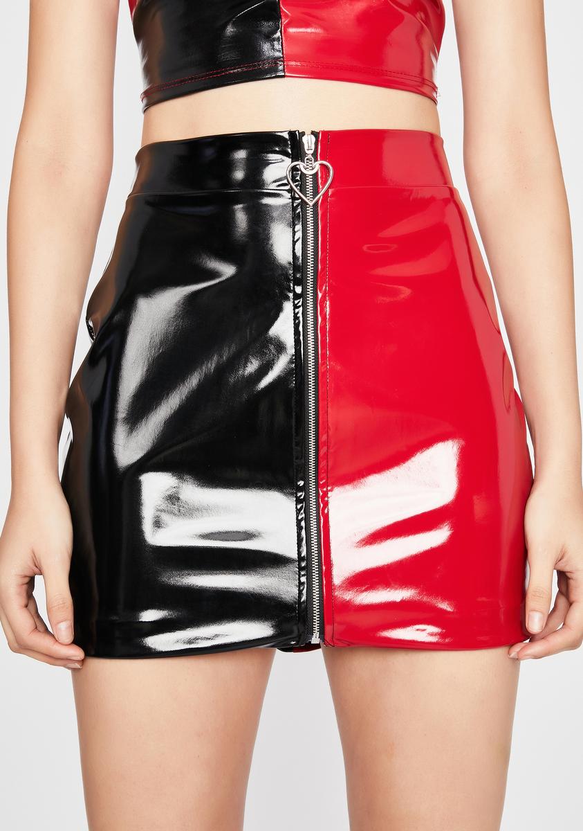 VDay Colorblock Vinyl Heart Zipper Mini Skirt Red Black – Dolls Kill