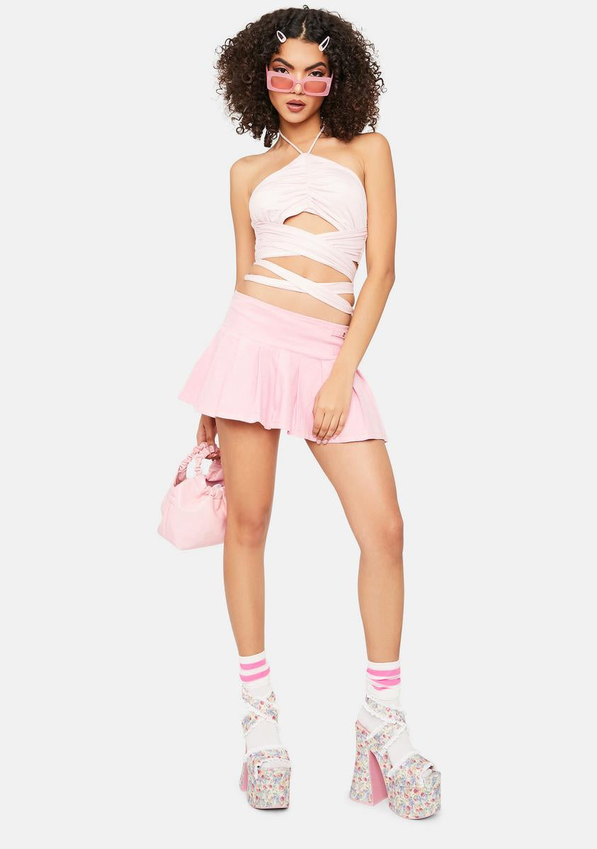 Ruched Wrap Halter Crop Top - Light Pink – Dolls Kill