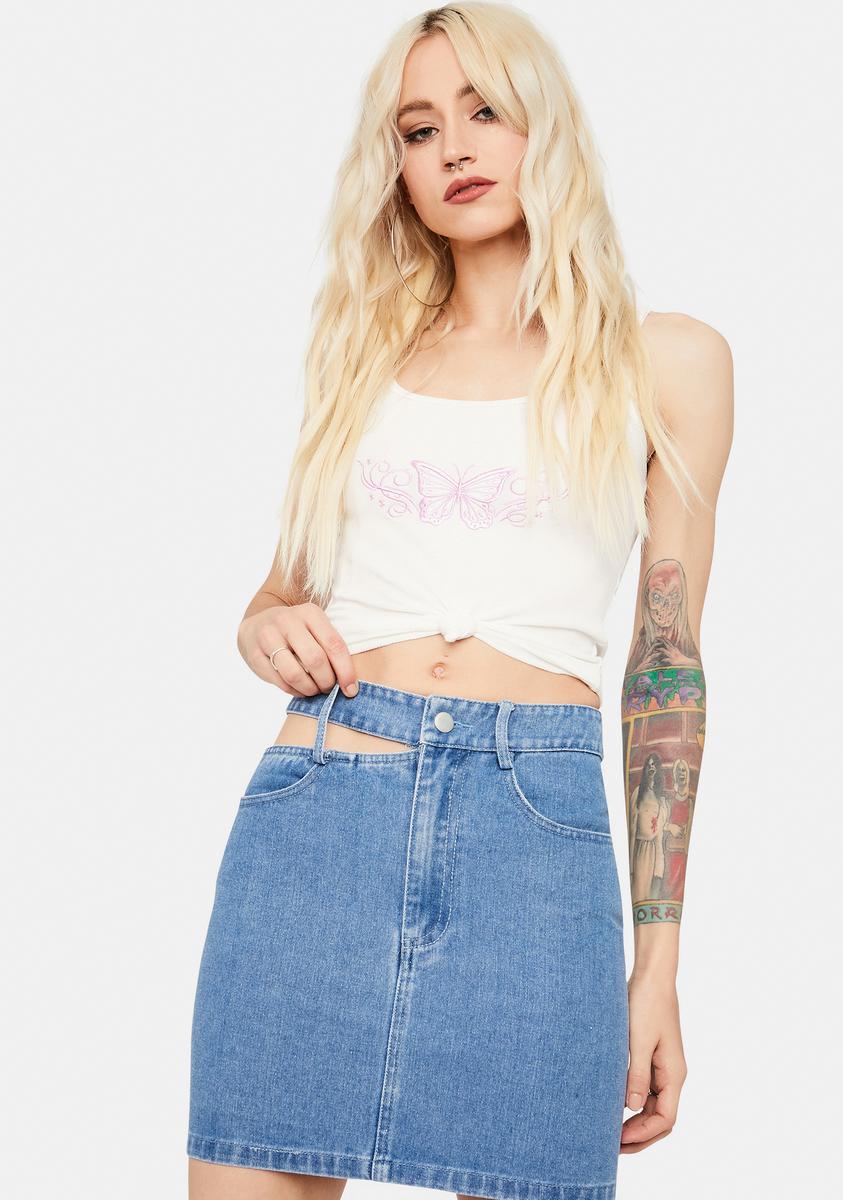 High Waist Cut Out Denim Mini Skirt - Blue – Dolls Kill