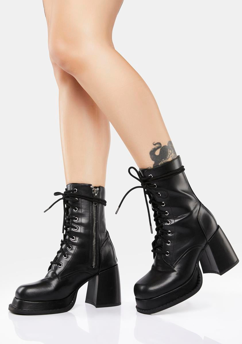 dELiA*s by Dolls Kill Vegan Leather Lace Up Boots - Black