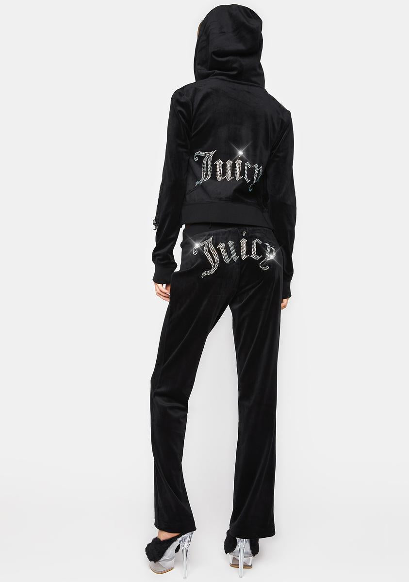 JUICY COUTURE Black Luxe Velour Rhinestone Logo Sweatpants – Dolls Kill