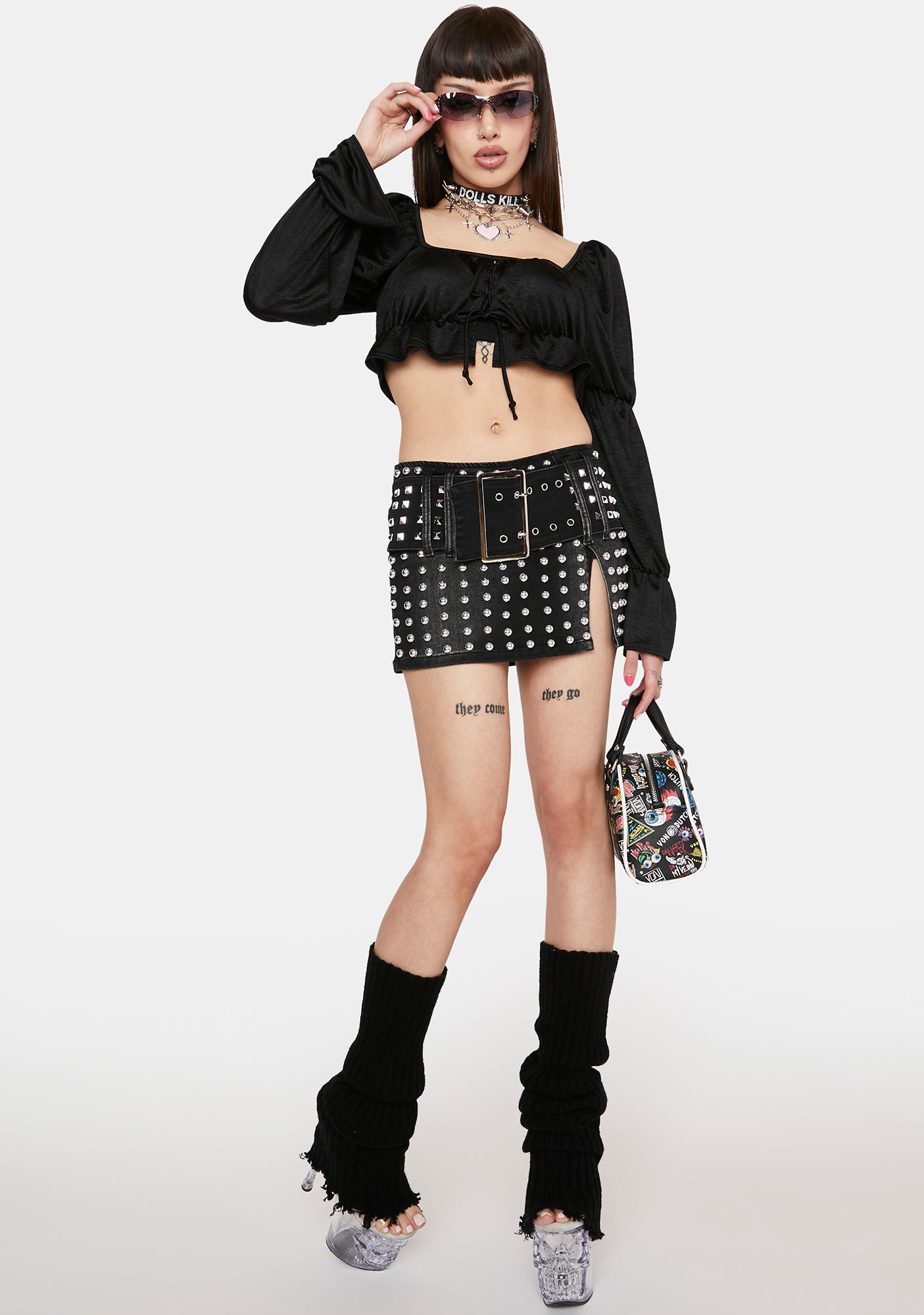 Sexy Puffy Long Sleeve Crop Top - Black – Dolls Kill