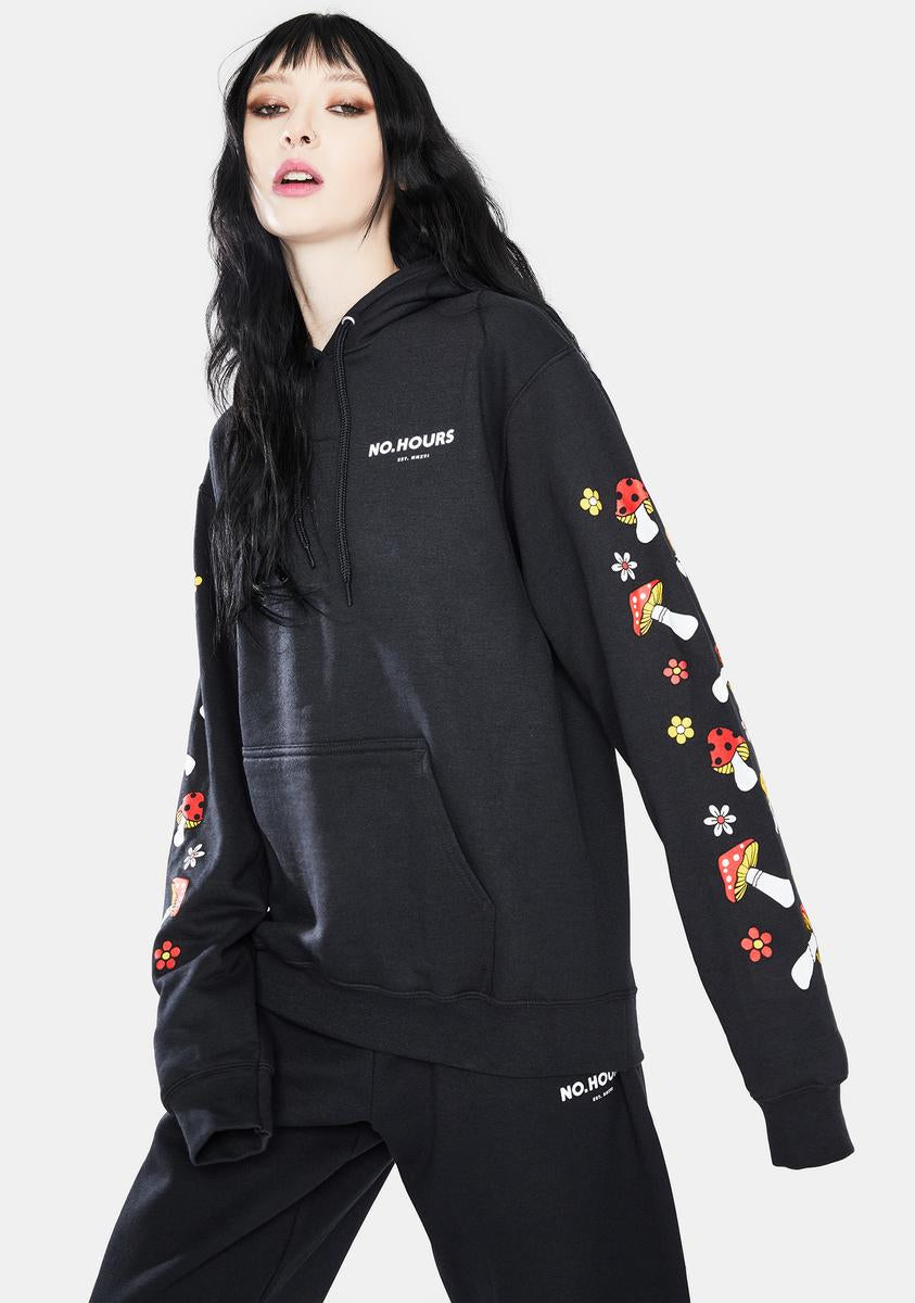 No Hours Black Shroom Graphic Hoodie – Dolls Kill