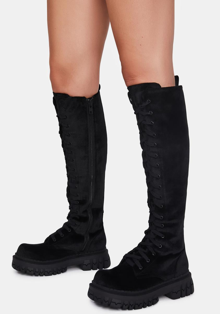 Delia’s Velvet Knee High Combat Boots - Black#N# – Dolls Kill