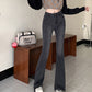 Jielur New Retro Flared Jeans Women Korean Fashion Casual Slim Fur Edge Denim Pants Simple Skinny Black Woman Trousers Lady S-XL