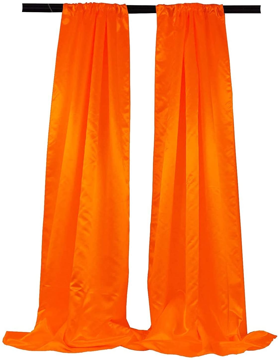 Polyester Bridal Satin Backdrop/Drape. Curtain Panel with 4" Rod Pocket on top, 1 Pair (Orange,