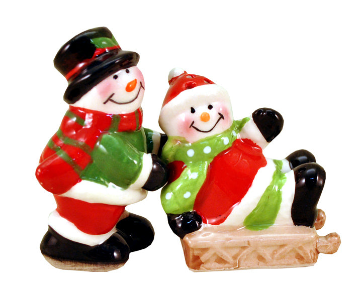 Pink and Gray Snowmen Friends Salt and Pepper Shakers by Cosmos 