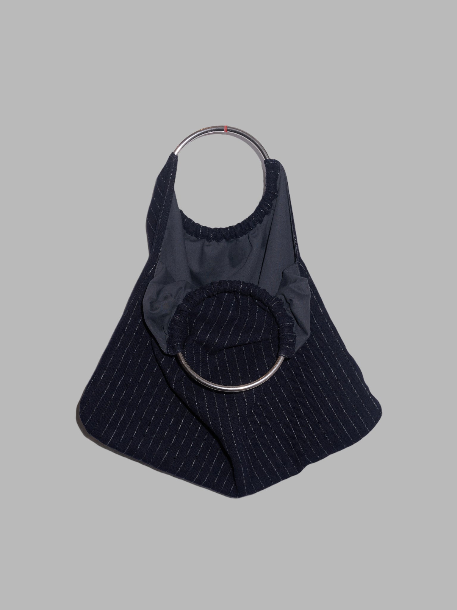 Robe de Chambre Comme des Garcons dark navy striped wool metal ring bag