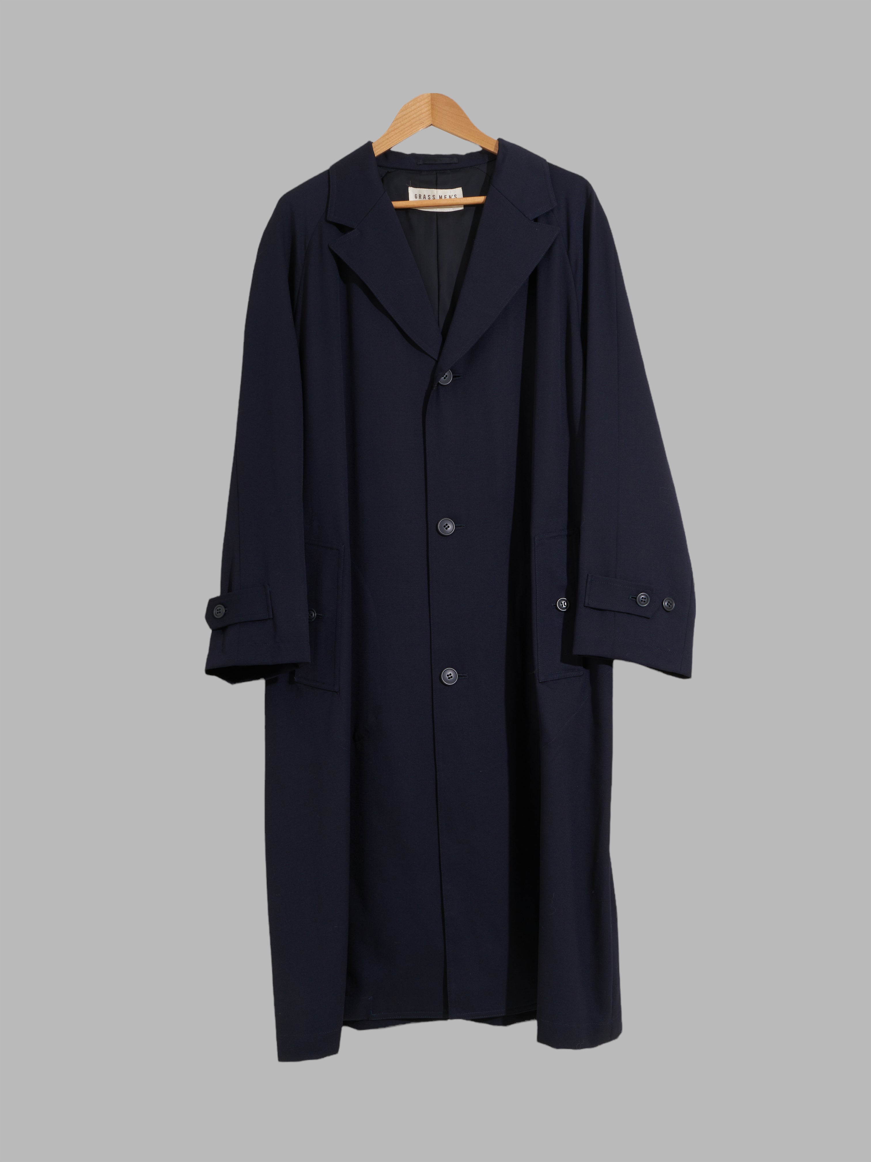 Grass Men’s Jun Saito 1980s dark navy wool gabardine three button coat ...