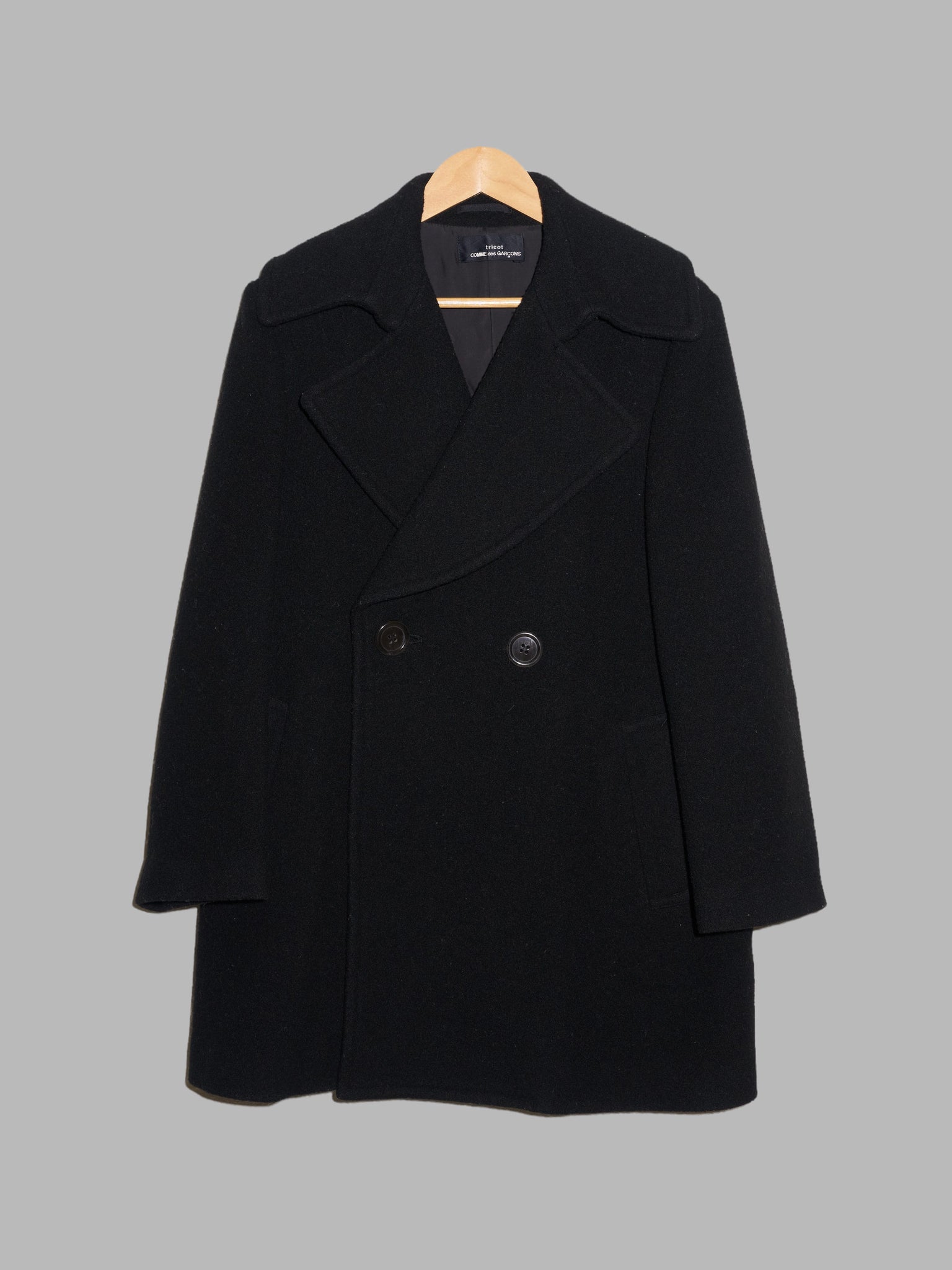 Moschino Normal But Formal 1990s black wool melton four button overcoat - L  M