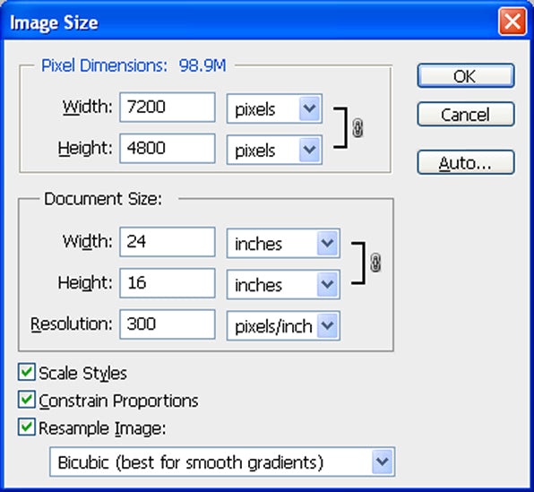 Adobe Photoshop image size window