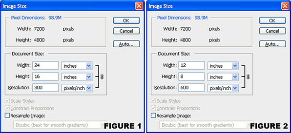 Two Adobe Photoshop image size windows side by side