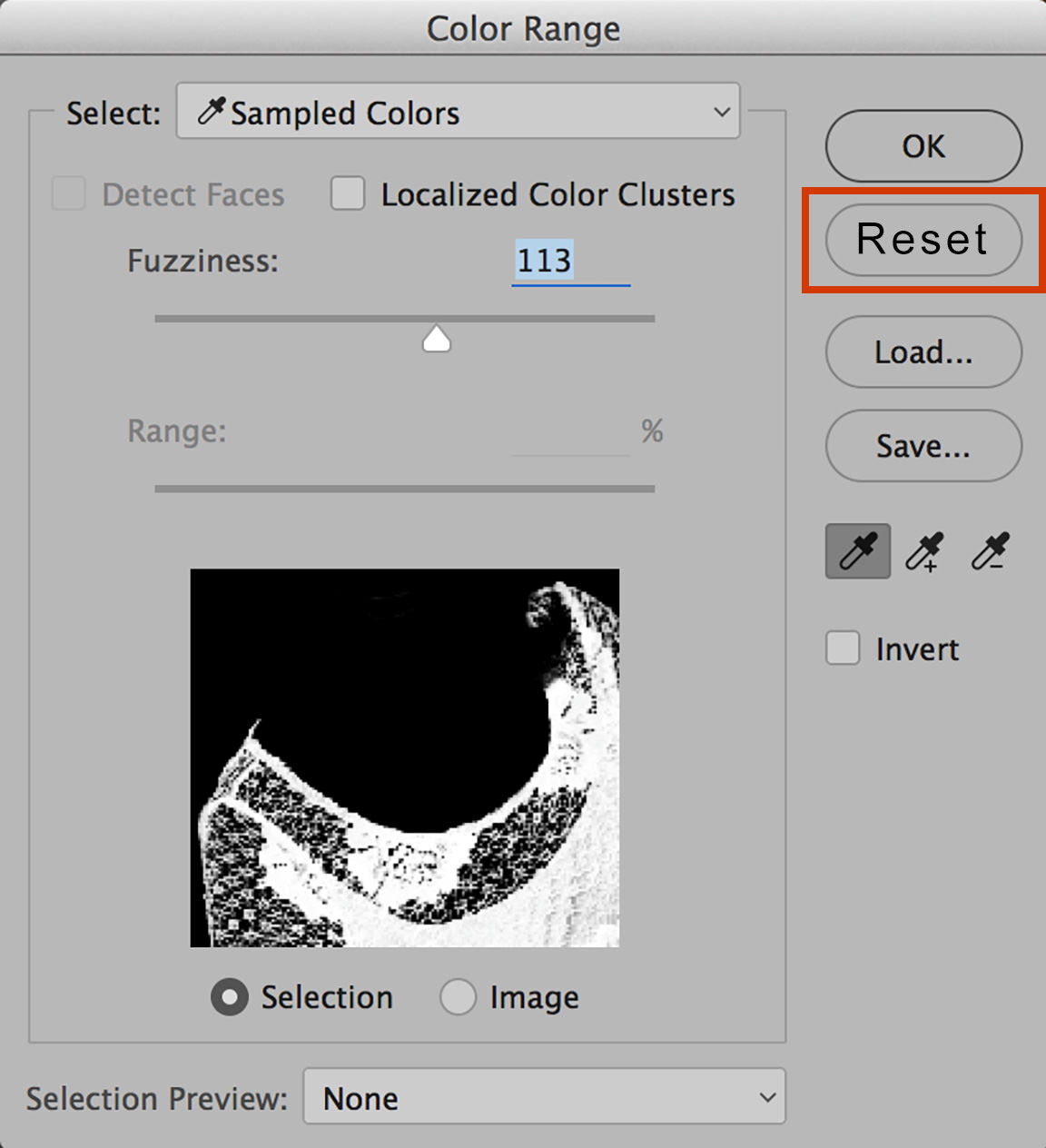Rest option in the Color Range tool