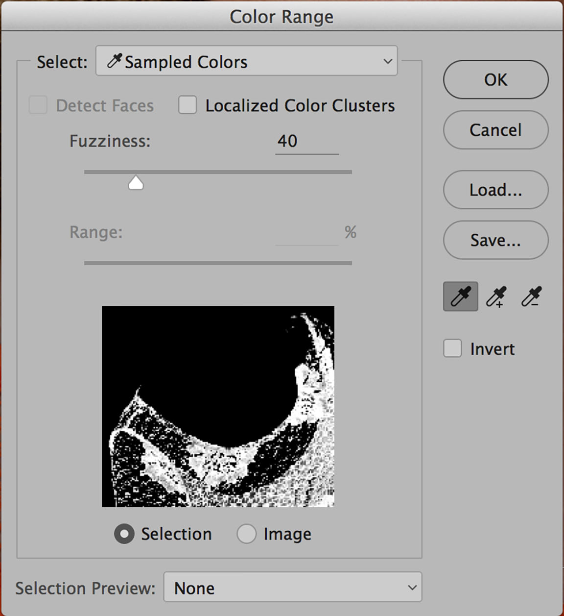 Selection preview in the Color Range tool