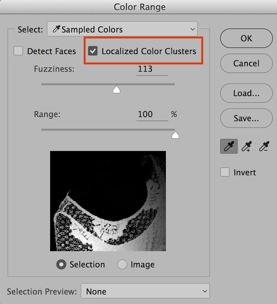 Localized Color Clusters option in the Color Range tool