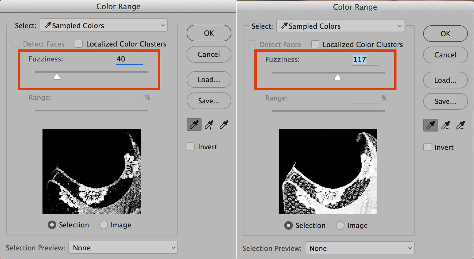 Fuzziness option in the Color Range tool