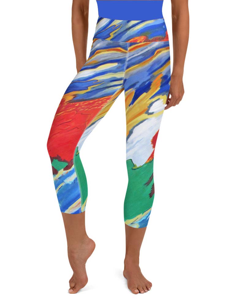 Blue and Red Abstract - Yoga Capri Leggings - Wildfeather Artsy