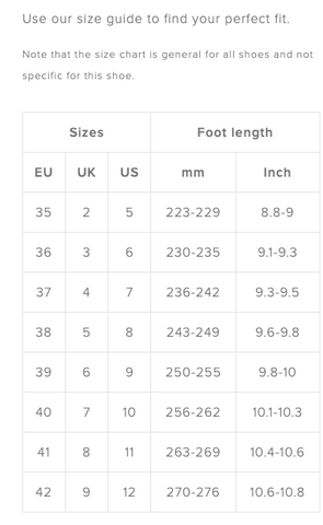 Size Chart for VAGABOND