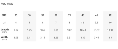 Veja Size Chart