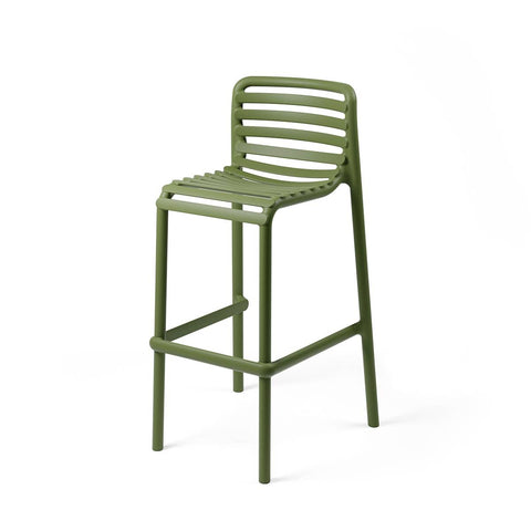 Nardi Doga Outdoor Resin Bar Stool in Agave with slatted backrest and seat, and a footrest.