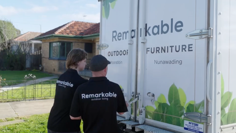 Remarkable Outdoor Living delivery team delivering items to Selling Houses Australia collaboration