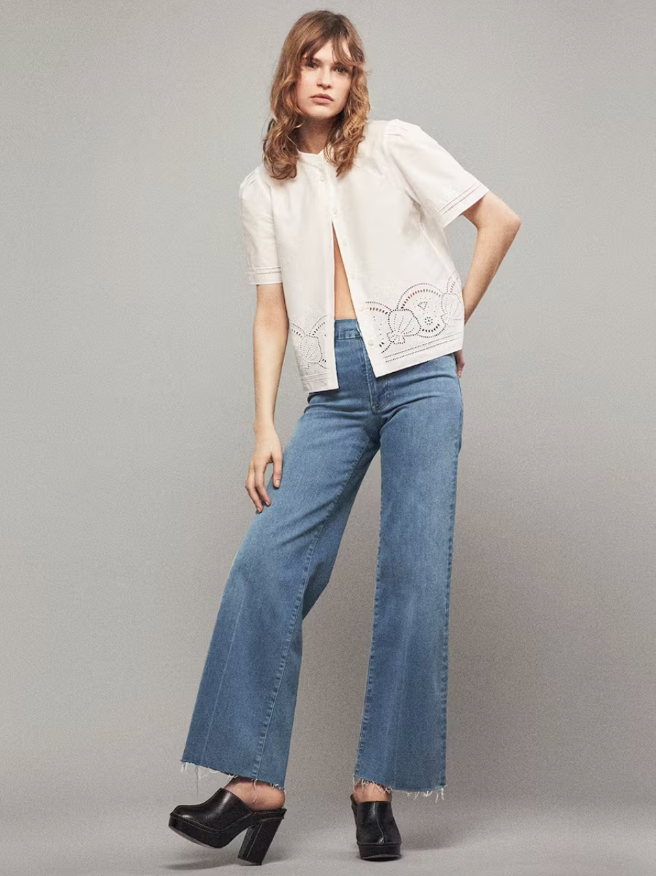 Frame Le Slim Palazzo with Raw Fray - Clearwater