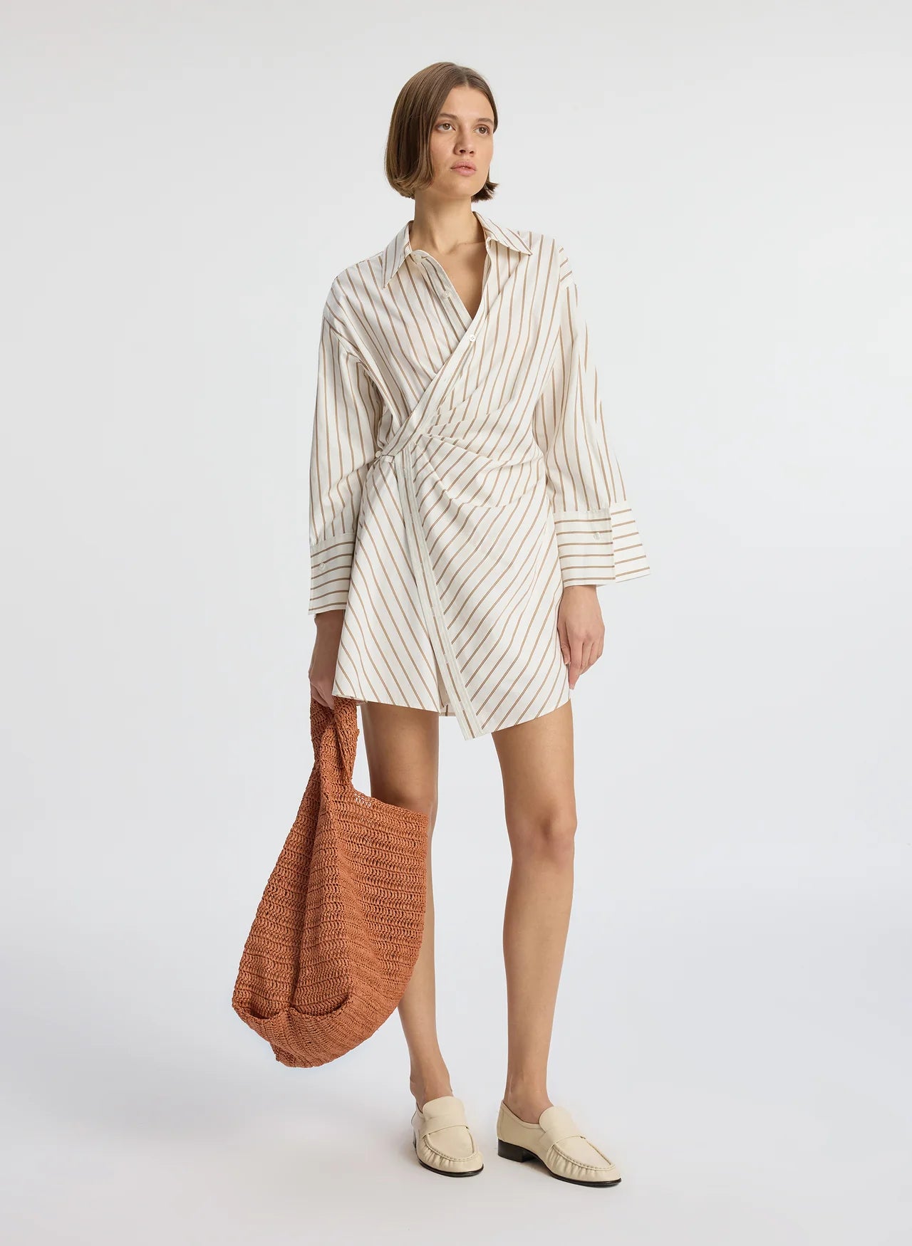 ALC Madison II Striped Button Front L/S Dress - Bone / Lark