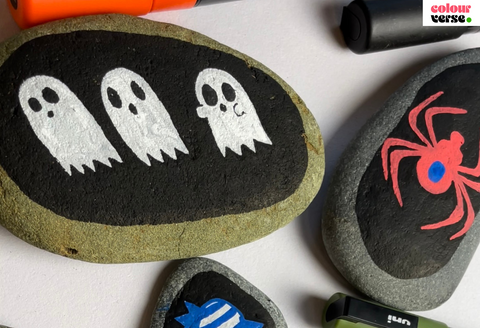 Halloween rock art using POSCA paint pens with colourverse