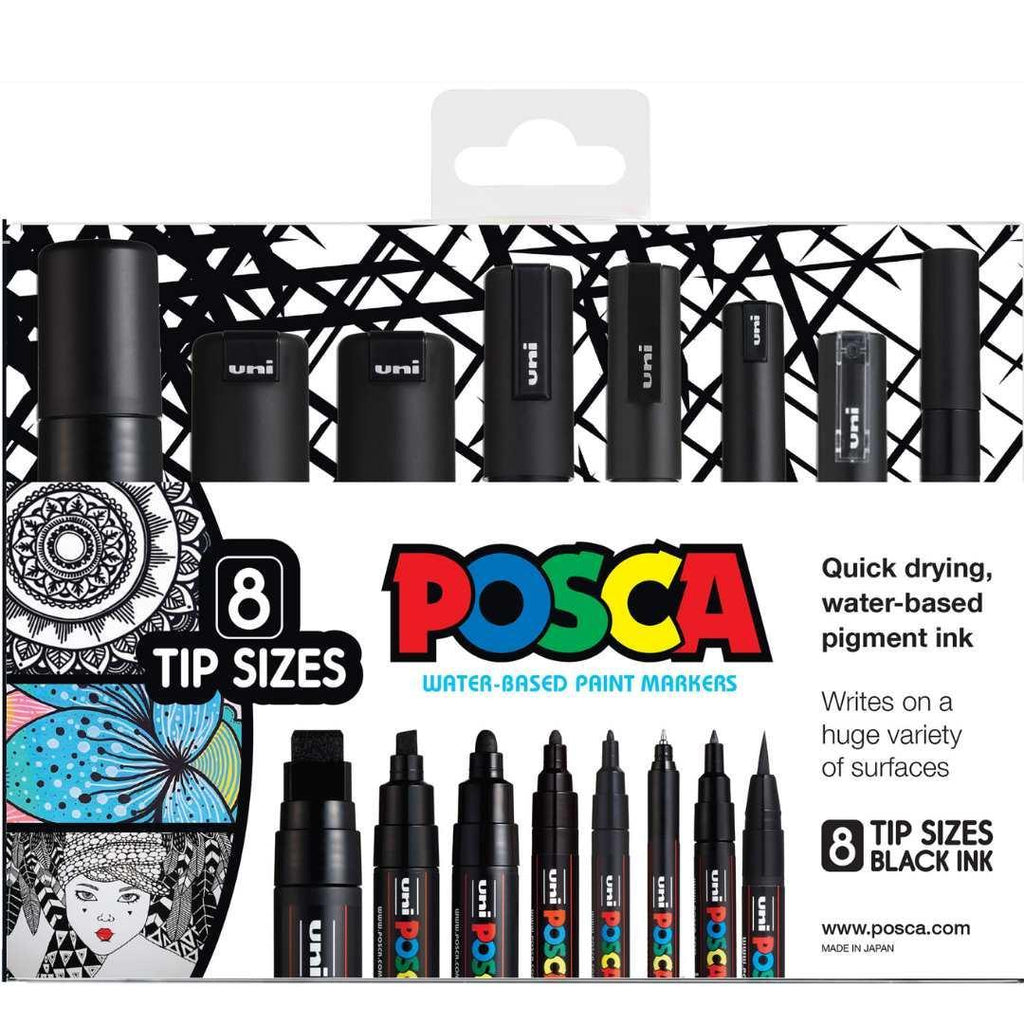 Pack of 8 x Blue POSCA Markers with 8 x Different Tips