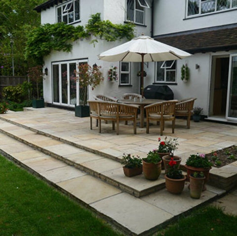 raised fossil mint patio which is an affordable material option