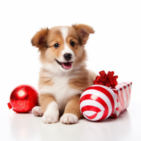 Dog Spoiled With Christmas Puppy Gifts