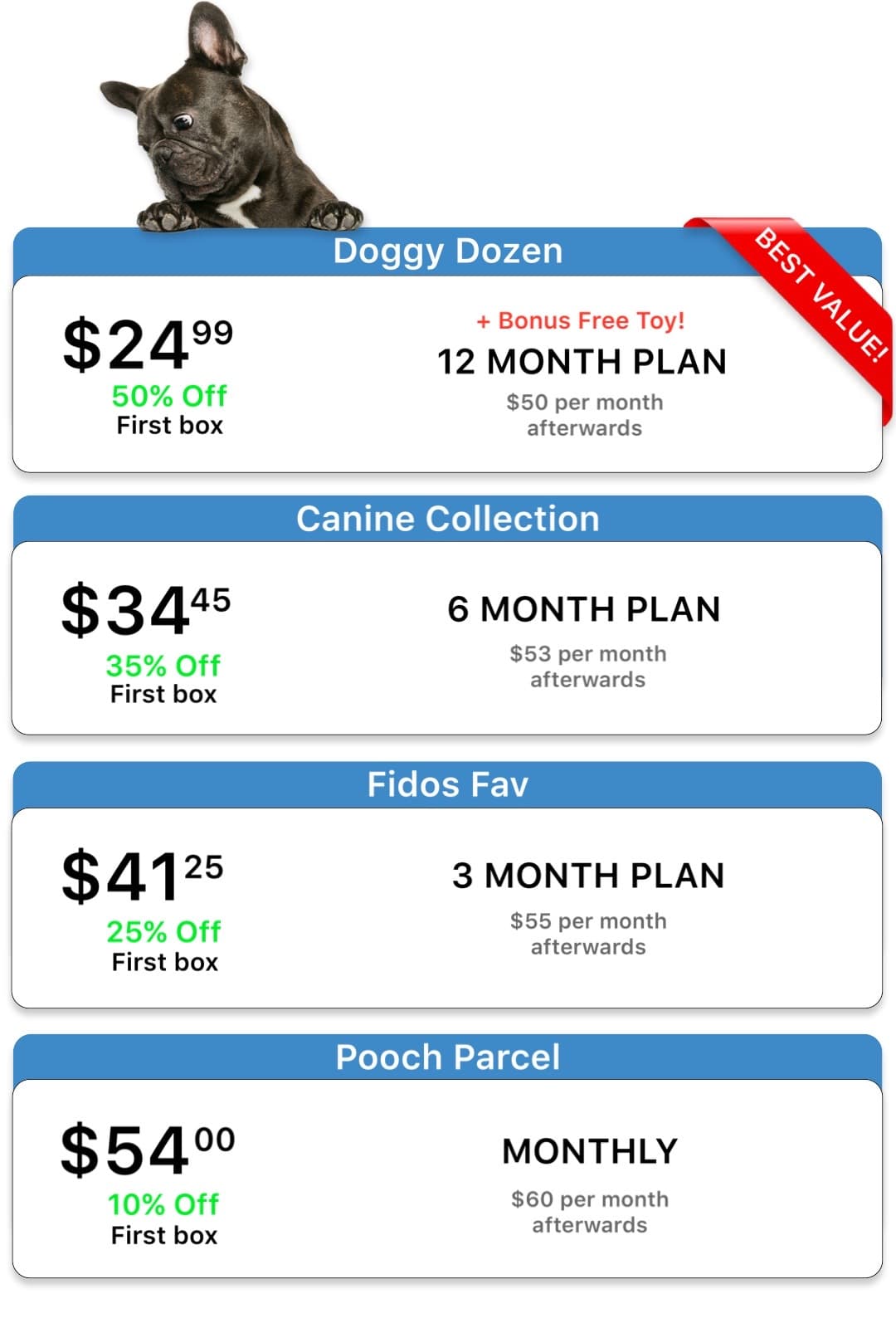 Monthly Dog Subscription Box Pricing