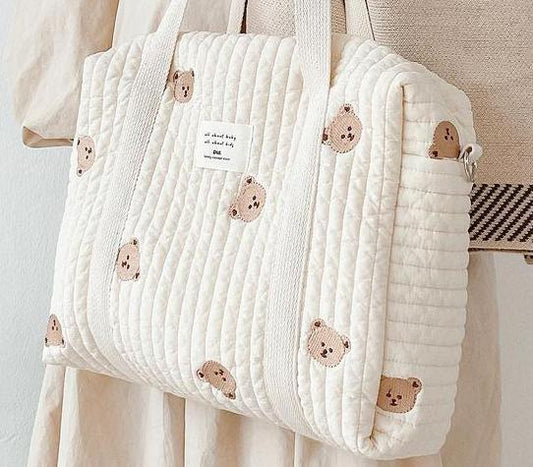 Cotton Mom Bag Organizer Cute Bear Embroidery Mommy Bag Zipper Newborn Baby  Diaper Bag Nappy Pouch Travel Stroller Storage Bags