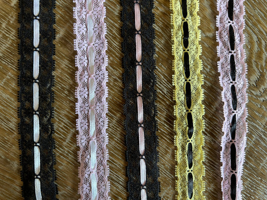 3cm Wide Soft Cotton Lace Trim, Black, Ecru, Mocha