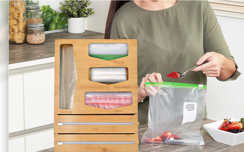 Bamboo Ziplock Bag Storage Organizer for Kitchen Drawer 5 Pack