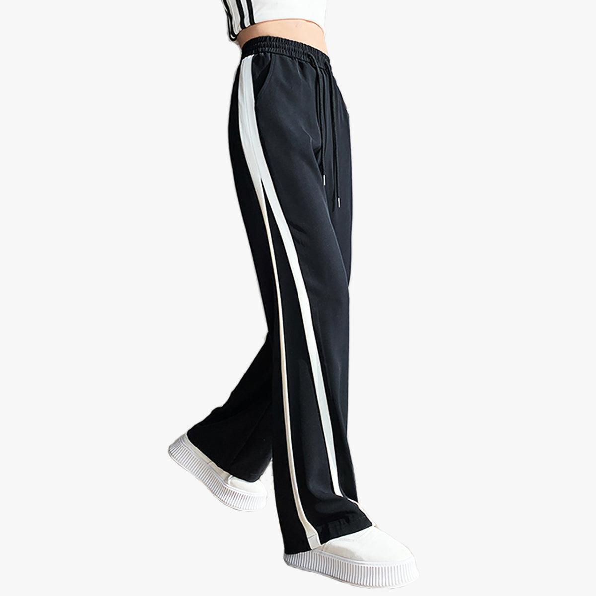 Black Sporty Side Lined Pants | Aesthetic Clothes Shop