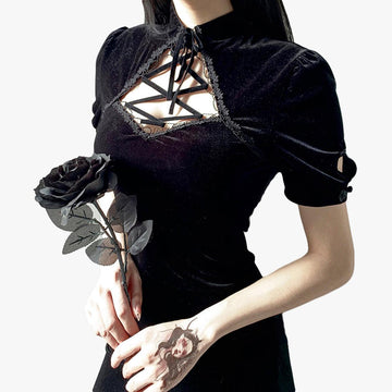 Black Mesh Sleeve Goth Aesthetic Dress • Aesthetic Shop