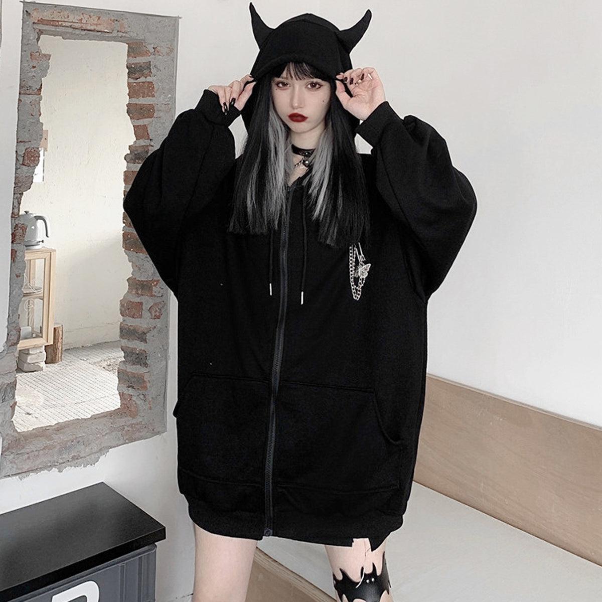 Hood Horns Black Devil Hoodie • Aesthetic Clothes Shop