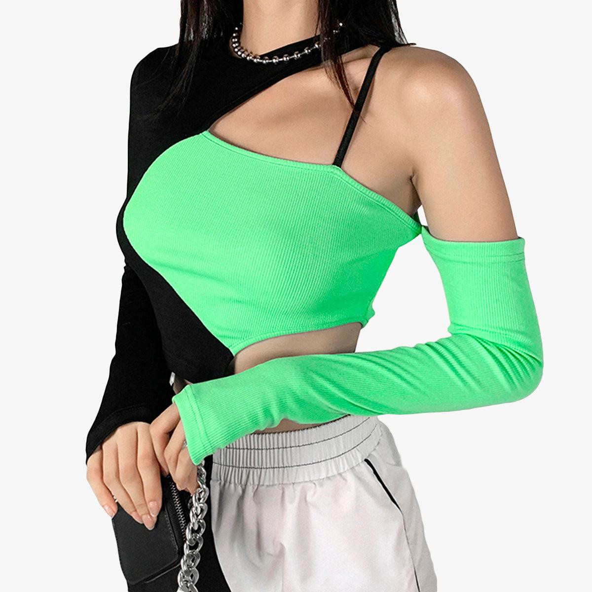 One Shoulder Asymmetric Green Top • Aesthetic Clothes Shop