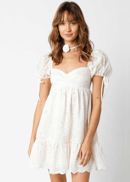 Tate Cream Eyelet Puff Sleeve Mini Dress