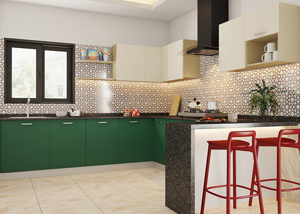 Apartment kitchen design which has under-cabinet lighting