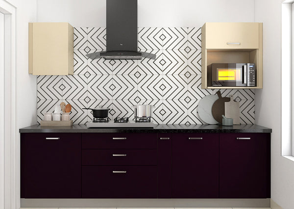 Beautiful cream and purple kitchen cabinets are a great colour combination for Indian homes