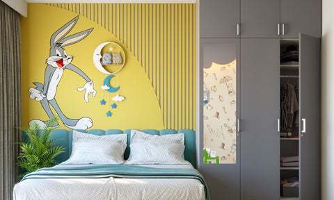 Modern bedroom wardrobe design with mirror in grey colour
