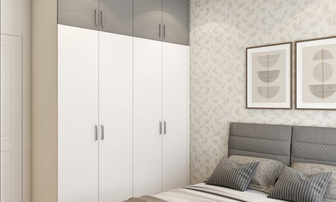 Monochrome bedroom wardrobe design with loft for a Scandinavian look